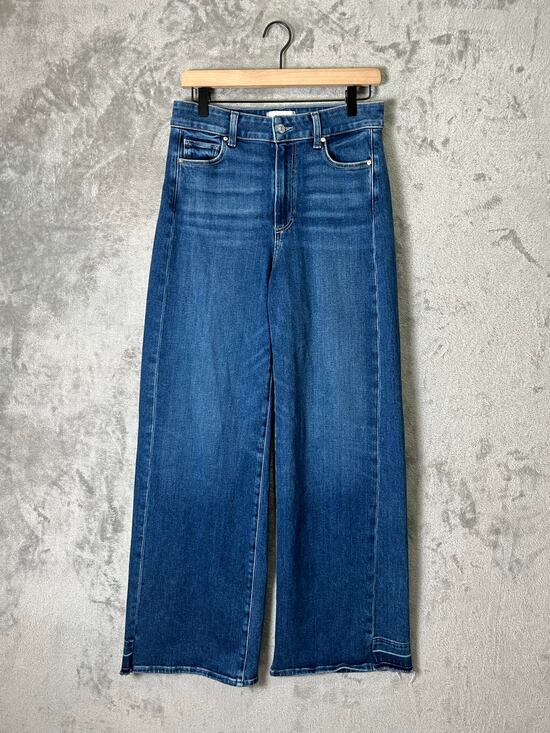 PAIGE Denim - PAIGE Anessa 31 Wide Leg Jeans Size 29 High Rise Raw Hem Vintage Wash Denim